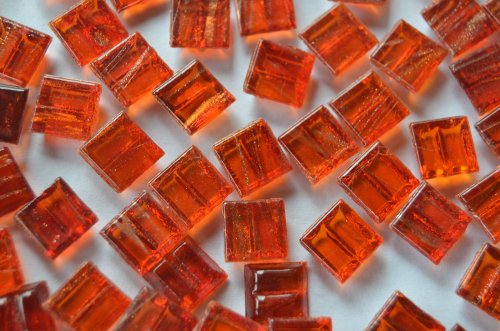250 St. Mosaiksteine mit Flimmer (Goldfäden, unecht) rot 1x1 cm ca. 170g.