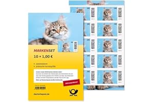 Markenset 10 x 1,00 Haustiere Katze 1,00 Euro Briefmarken selbstklebend Markenset 10er Frankaturware stamp set 10er + Becopa® Schutz