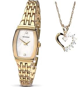 amazon ladies sekonda plated gold bracelet stainless watches steel pendant dial heart gift