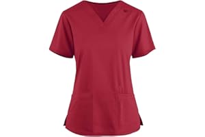 LKRSEEF Tshirt Damen V Ausschnitt T-Shirts Kurzarm V-Ausschnitt Kittel Unregelmäßiger Tshirt Große Größen Rot Kasack Tops Druck Altenpflege Bluse Arbeitskittel Dress