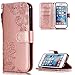 Produktbild Handyhülle für iPhone 6 Leder,iPhone 6S Hülle,FNBK Blumen Flip Wallet Stand Case Card Slot Leder Tasche Karteneinschub Magnetverschluß Kratzfestes Rosegold Schutzhülle für iPhone 6/iPhone 6S 4.7"