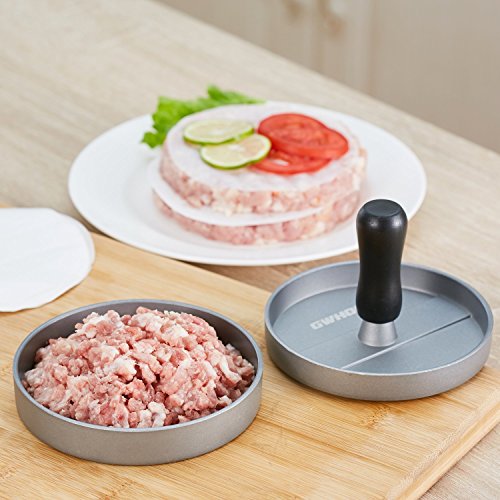 GWHOLE Hamburgerpresse + 100 Blatt Antihaftpapier patty maker aus Aluguss mit Antihaftbeschichtung, 11 cm - 3