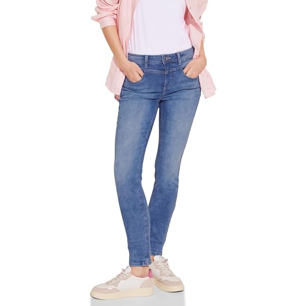 Street One Damen Jeans Slim Fit Light Blue – Used Look, 31/30, Bequemer Allrounder Mit Hoher Leibhöhe