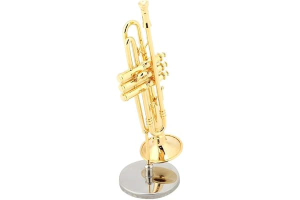 Miniature Modèle d'Instrument de Musique Plaqué Or Réplique de Saxophone Trompette avec étui etSupport Unique