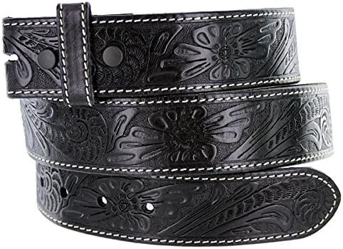 Avnet Women High Quality Leather Engraved Floral Pattern 1.5'' Wide Belt Strap,Black 40