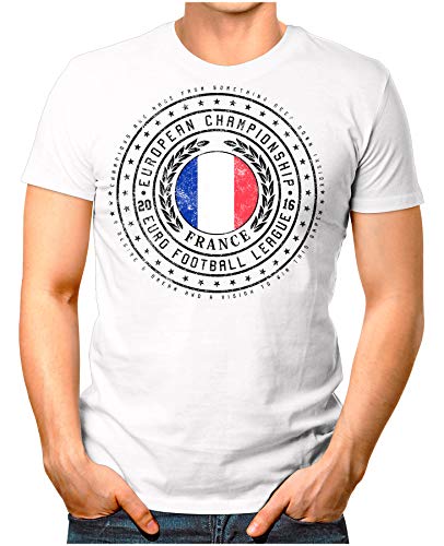 OM3® – France – Herren T-Shirt Frankreich Wappen Fußball Trikot EM’16 WM Championship Vintage Weiß M