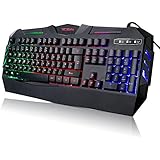 TEC.BEAN Rainbow Backlit Wired Office Gaming Keyboard, UK Layout