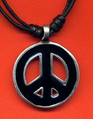 Cornwall Art Prints Peace Sign CND Pendant pewter on cord necklace Black Enamel 3.5cm