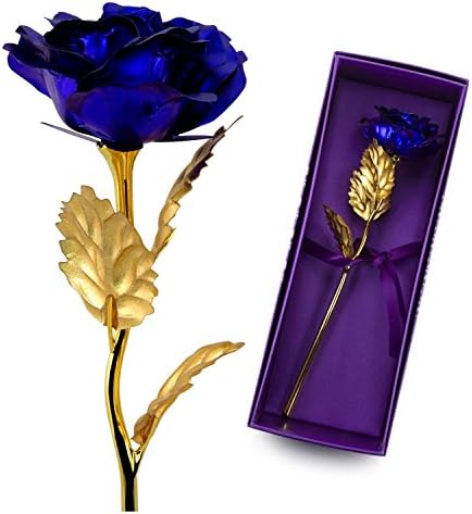 9.8-inches Gold Foil Rose - Best Valentine's Day Gifts - Handcrafted &amp; Last Forever! Gift Box and Gift Card Included (Blue)