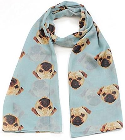 WINWINTOM Womens Long Cute Pug Dog Print Scarf (Light Blue)