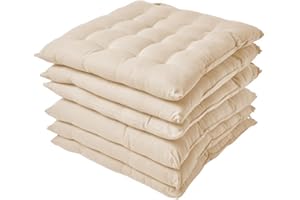 GREATOYAR Cojin para Silla, Cojín Decorativo con Correas de Sujeción, Cojin Cuadrado de Imitación de Lino, Decoración de Jardín Casa Terraza, Fabricado en España, 40x40x5cm, 6 Unidades, Beige