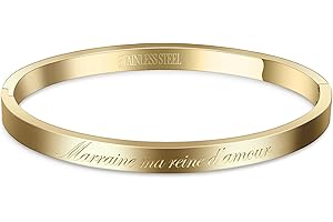 AURSTORE® Bracelet Jonc Fin en Acier Inoxydable 316L avec Message Phrases d'Inspiration Largeur 4 mm Plusieurs Messages au Choix Couleurs Doré