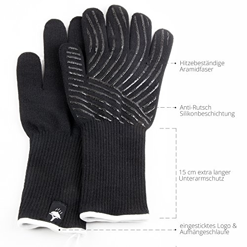 Ofenhandschuhe hitzebeständig und feuerfest bis zu 500 °C im 2er Set – 36cm extra lang für den sicheren Einsatz als Grillhandschuhe & Topfhandschuhe zum Kochen, Grillen oder Backen – schwarz - 4