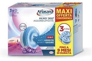Ariasana Tripack Lavanda, Ariasana Aero 360° Ricarica per Dispositivi con Capacità ≥ 450g, Tab Profumate Assorbi Umidità, Ricarica Tab contro i Cattivi Odori, 1 Confezione da 3 da 450g