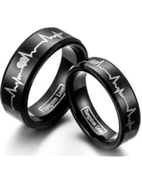 JewelryWe Schmuck 1 Paar Wolfram Wolframcarbid Herzen & Herzschlag Partnerringe Freundschaftsringe Eheringe Trauringe...