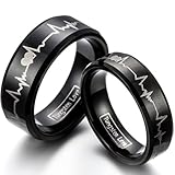JewelryWe Schmuck 1 Paar Wolfram Wolframcarbid Herzen & Herzschlag Partnerringe Freundschaftsringe Eheringe Trauringe Verlobungsringe Band, Schwarz