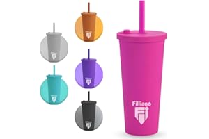 Filliano Bicchiere con cannuccia e coperchio Tumbler a doppia parete, Bicchiere per bevande 710ml Caffè, Tè, Borraccia con cannuccia , tazza con tappo , Tumbler con cannuccia