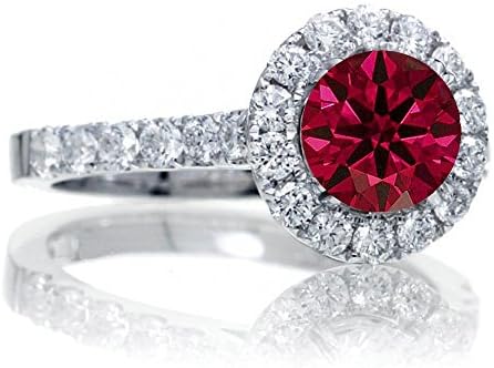 1.5 Carat Round Classic Halo Ruby and Diamond Engagment ring on 10k White Gold