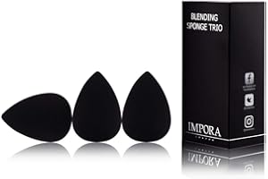 Beauty Makeup Blender/Foundation Sponge Trio Set by Impora London. Original Teardrop/Egg Shape. Vegan, Latex Free. For use with Liquids, Concealer and Cream Make up [3 Sponges Black]
