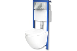 Domino Lavita Vorwandelement inkl. Drückerplatte + Wand WC SOGO ohne Spülrand + WC-Sitz mit Soft-Close-Absenkautomatik (Drückerplatte RC)