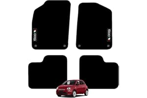 Carsio Carpet Car Mats For Fiat 500 2012+ Onwards (4 Clips) with Italian Flag logo Tailored Fit Floor Mat Complete Accessory Custom Fitted - All Weather, Anti-Slip Backing & Black Trim