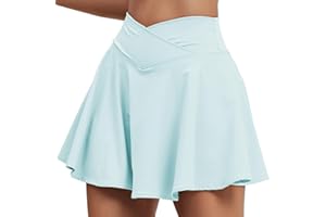 HAWILAND Gonna da tennis da donna – Gonna da crossover a vita con scollo a V e tasche, gonna da golf per ciclismo, escursionismo, corsa