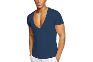 oneforus Gym Bodybuilding Tops Hommes Couleur Unie Col V Profond Muscle Fitness T-Shirts À Manches Courtes