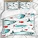 Produktbild Soefipok Bettbezug-Sets Leben Aquarell Aqua Muster lustige Fische Türkis rot Stream Fisch blau Aquarium Asian Dive Drawn Mikrofaser-Bettwäsche mit 2 Pillow Shams