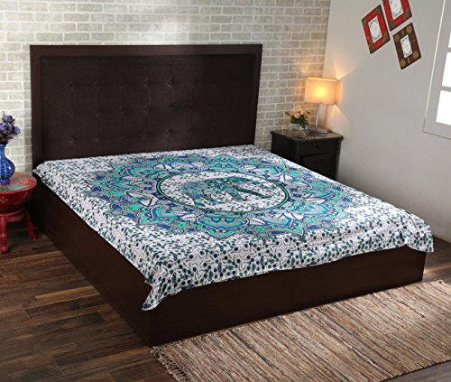 Hippie Mandala Wandbehang Boho Türkis Wand Dekoration indisch Elefant Blumen Tapisserie Groß Baumwolle Wandteppich Bohemien Dekor Tapisserie Von Rajrang - 5