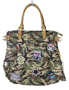 Canvas Tasche Camouflage mit und ohne angesagten Patches Aufnäher - Mädchen Damen Teenager Umhängetasche
