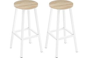 ‎KLIHOME Klihome Barhocker 2er Set, Barstühle mit Metallgestell, Bar Hocker rund, Küchenstühle mit Fußstütze, Tresenhocker 150 kg belastbar, für Bar Kücheninsel Esszimmer, Helle Eiche, K0008BH-2