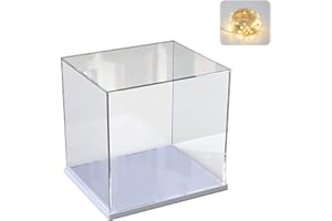 ELEPURE Vitrine en Acrylique pour Lego Figurine d'action Maquette Sculpture Présentoir Transparent pour Collection Boîte d'Affichage Rangement Anti-Poussière pour Basketball Football【Blanc, 30x30x30cm】