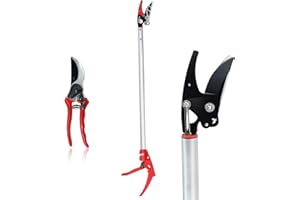 Byhagern 32-Inch Cut and Hold Pruners, Long-Reach Tree Pruner with Rotating Cutter Head, Long Pruning Shears for Garden, Fruit Picking, Branches Trimming