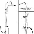 iBathUK | Modern Chrome Riser Rail Mixer Square Shower Head Kit for Bath Tap SP5106