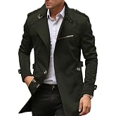 Trench Coat Mens Long Winter Coat Business Plain Quilted Jacket Windbreaker Classic Turn-Down Collar Long Sleeve Transition Jacket Slim Fit Leisure Jacket Lapel Collar
