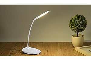 TiRiSMART Adjustable LED Desk Lamp|Rechargable Bedside Lamp USB Portable Charging Port Battery(1200mAh),3 Level Dimmer,Flexible Style (White)