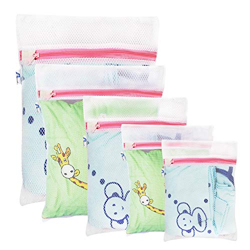 Preisvergleich Produktbild Wäschebeutel, Aival Reißverschluss Mesh Waschen Tasche, wiederverwendbar robustem Netzstoff Wäschesack mit Reißverschluss für BH, Dessous, Socken, Strumpfhosen, Strümpfe, Baby Kleidung (5 Pack, weiß)
