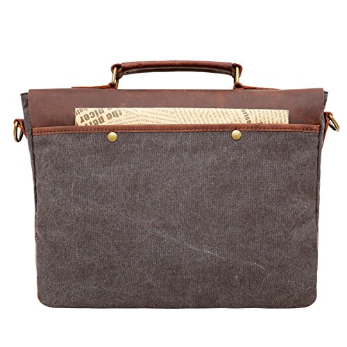 bupell Umhängetasche für Laptop und Akten aus echtem Büffel-Leder und Canvas – Für Notebooks bis 14″ – Unisex Vintage Messenger Bag, Aktentasche, Schultertasche, Notebooktasche – - 8