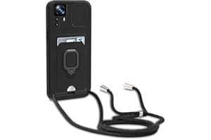 yanasuo Schiebe Kameraschutz Silikon Handykette Hülle kompatibel mit Xiaomi Mi 12T/Mi 12T Pro, Metall Ring Halter Handy Cover,Verstellbarer Halskette Handyhülle-Schwarz