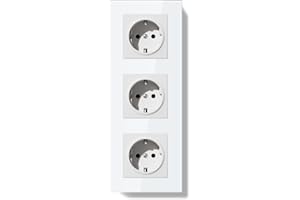 BSEEDLIFE Enchufe Pared,Enchufes Normas Europeas Schuko,228 * 86mm 3 Gang 16A,Marco de Cristal,Fácil Instalación,Blanco