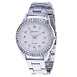 Winkey Damen-Armbanduhr, Edelstahl, analog, Quarz, runde Armbanduhr. silber