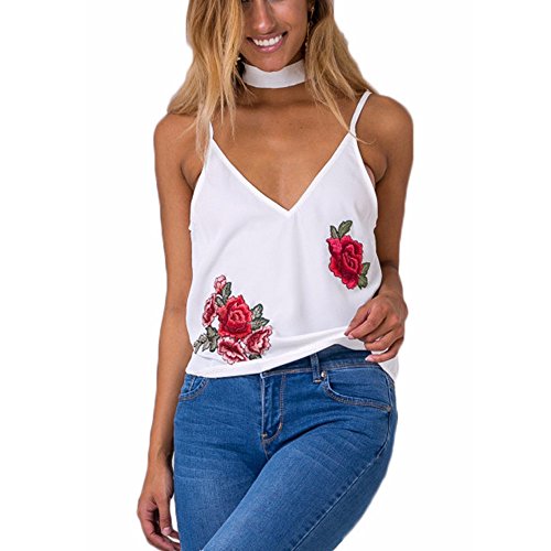 Damen Weste!Sannysis Frauen Appliques Rose Ärmelloses Tank Crop Tops Weste (S, Weiß)
