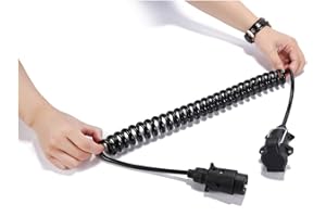 SPARKMOTO Cable Adaptador de extensión de Remolque 7 Pines, 2.6M Cable en Espiral Adaptador de extensión Remolque con Enchufe Enganche de Remolque 7pines Macho Hembra,Cumple con la Norma ISO 1724