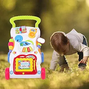 Glaceon Baby Walker Sit-to-Stand Learning Walker Kids Activity Center Entertainment Table Lights & Sounds Music Phone Steering Wheel Educational Push Toy for Babies Toddlers