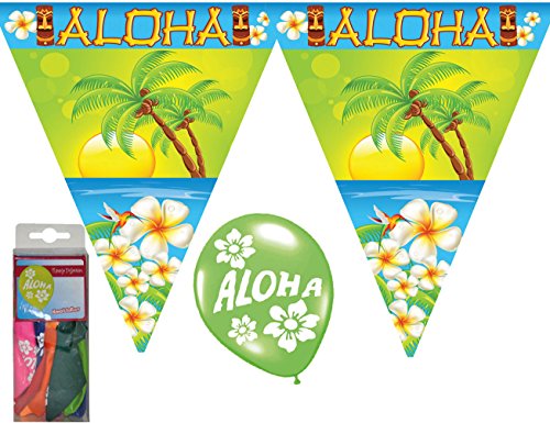 Deko Set Wimpelketten, Luftballons Hawaii Sommer Aloha 14 tlg. Wimpelkette/Girlande, Absperrband, Ballons