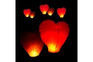 Qingsi 10Pcs Heart Paper Sky Lanterns Chinese Lanterns Paper Lanterns to Release in Sky Chinese Kongming Lantern for Weddings,Birthday Party, Event and More