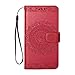 Produktbild Galaxy J7 2017 Hülle DENDICO Leder Case Flip Brieftasche Tasche [Kredit Karten] [Stand Funktion] Magnet Schutzhülle für Samsung Galaxy J7 2017 - rot