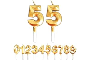 WLHGH Birthday Candles, Gold Number 5th/55th Birthday Cake Candles, Cake Decoration for Birthday Party Wedding Anniversary Graduation Party Supplies (Gold, Number 5&5)