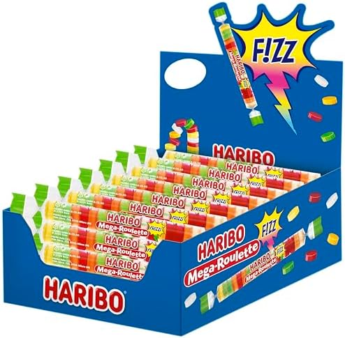 Haribo Mega Roulette Frizzi, Caramelle Gommose Frizzanti, Gusto Frutta, Ideali Per Feste - 40 Pezzi Da 45gr [1800gr]