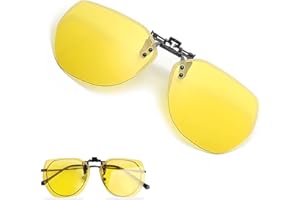 Exsbtay Clip Occhiali Guida Polarizatti, Lenti Gialli Sovraocchiali da guida per la Notte, Occhiali da Sole Clip On Polarizzati, Lenti Gialle Occhiali Visori Notturni per Diurna e Notturna Uomo Donna
